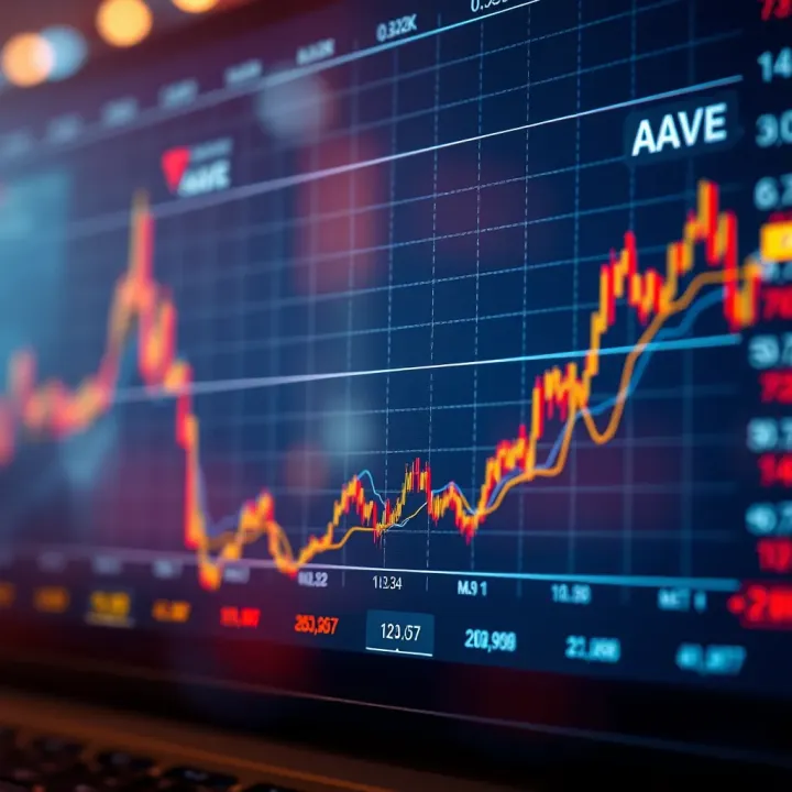 Graph showing Aave token price fluctuations along with key market indicators