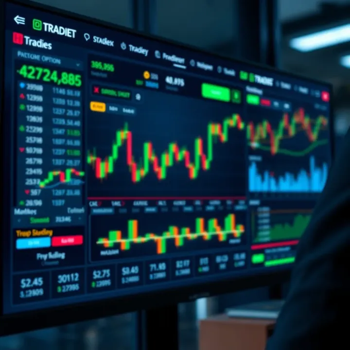 Overview of a Digital Trading Platform Interface Conceptual illustration of a digital trading platform interface displaying market charts and trading options