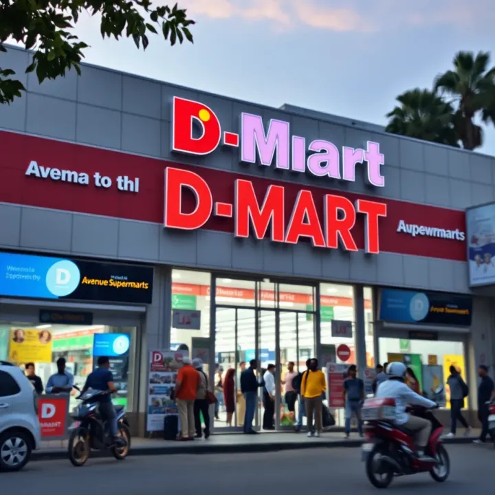 Exterior view of a busy Avenue Supermarts (D-Mart) retail store representing retail success and innovation