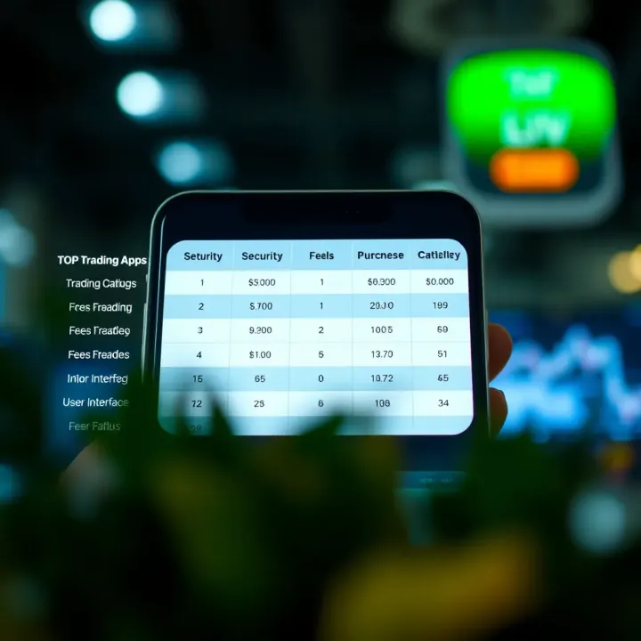 Graphic showing comparison of trading app features including security, fees, and user interface