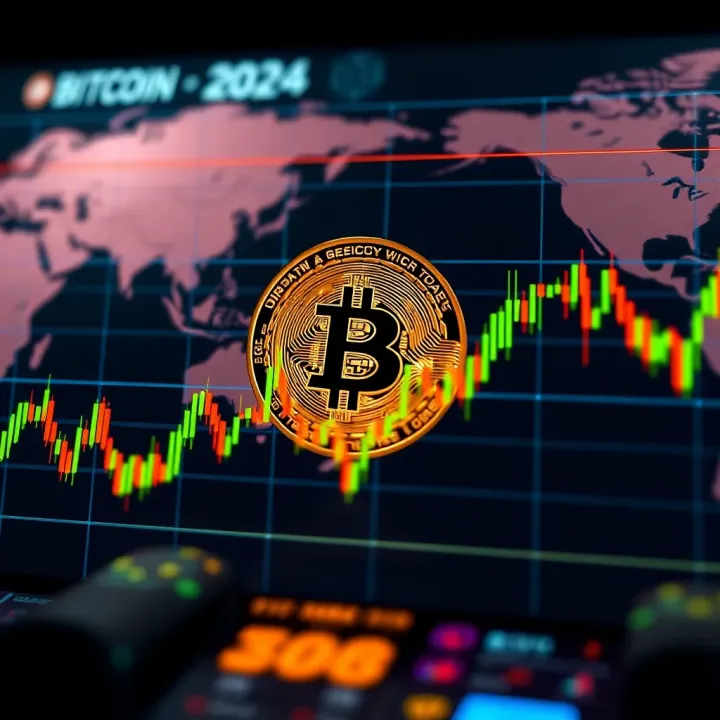 Graph showing dynamic bitcoin price changes influenced by global market trends