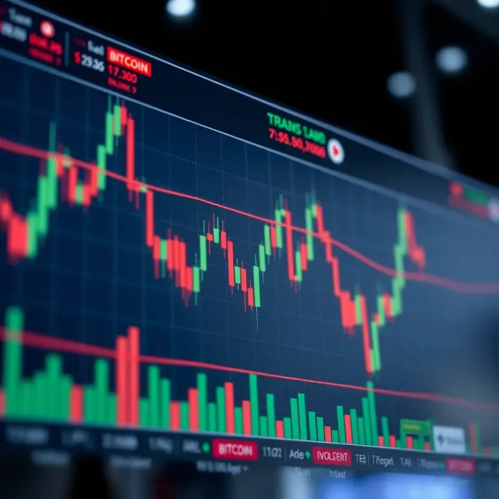 Detailed Bitcoin Price Trends and Market Analysis Graph showing Bitcoin price trends with candlestick patterns and volume indicators