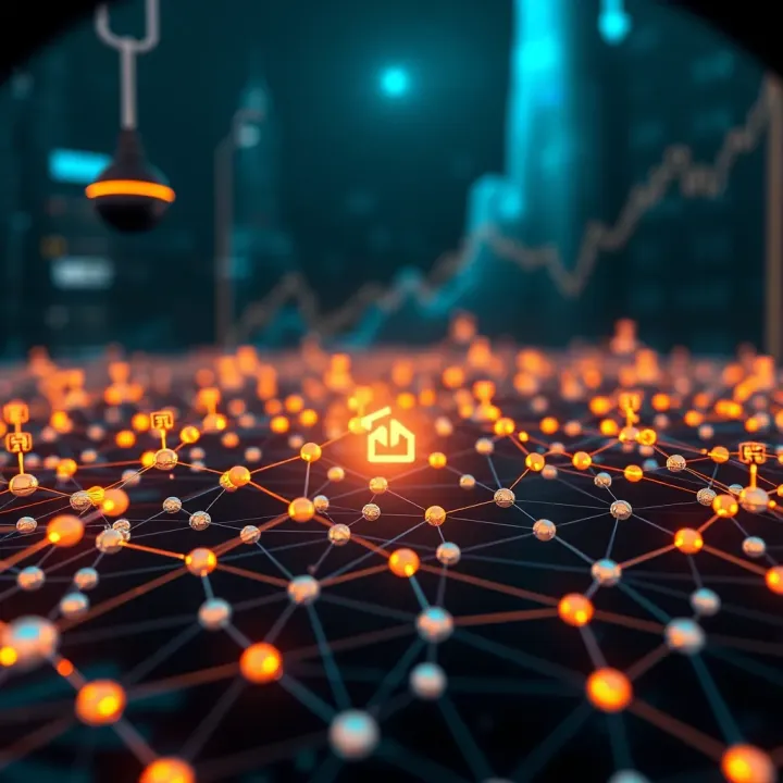 Visual representation of blockchain nodes and regulatory symbols influencing cryptocurrency market