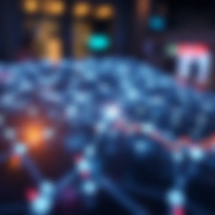 Decentralized Lending on Aave Blockchain Network Illustration of blockchain network nodes representing Aave's decentralized lending protocol