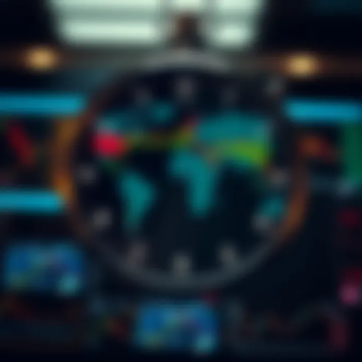 Global forex market clock showing overlapping trading sessions across different regions