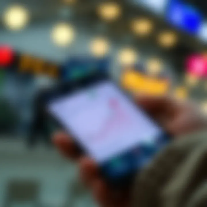 Smartphone displaying a trading app interface with charts and trading options