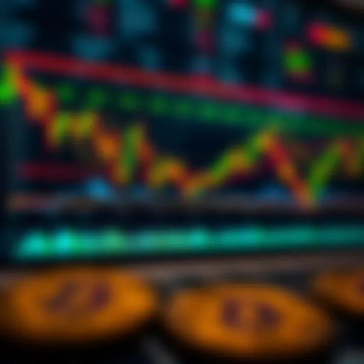 Graph showing Bitcoin price fluctuations and trend lines in a financial market setting