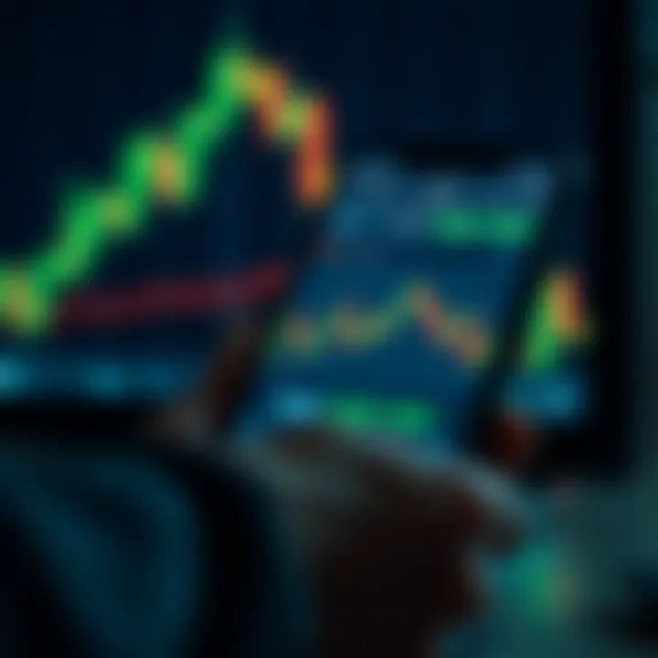 Forex Trading Application Interface Highlighting Key Features Mobile device displaying a forex trading application interface with charts and currency pairs