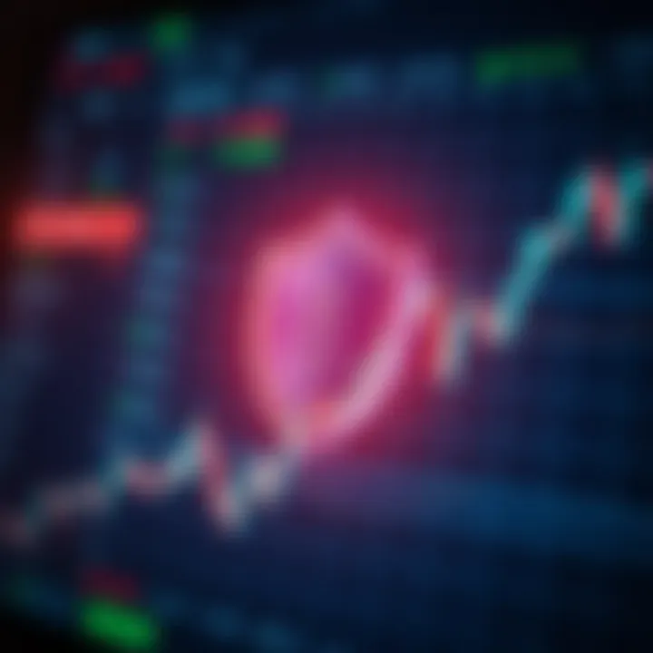 Enhanced Security Features for Safe Online Trading Security shield icon overlaid on a digital trading platform interface