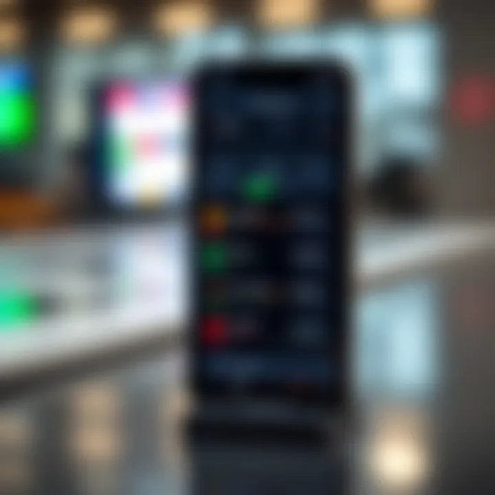 Mobile phone displaying various stock trading features and user interface designed for Pakistani investors