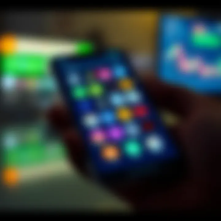 Smartphone displaying various trading app icons popular in Pakistan