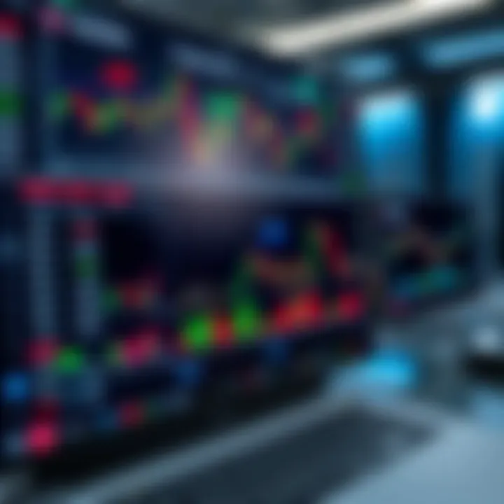 Digital trading platform interface showing market charts and trading options