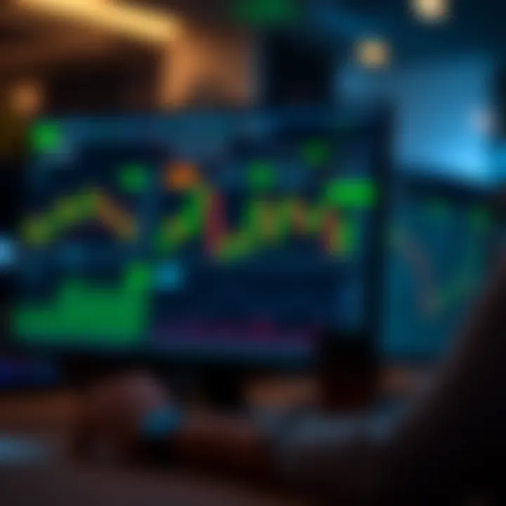 User interface showing various trading platform features such as charts, indicators, and order types