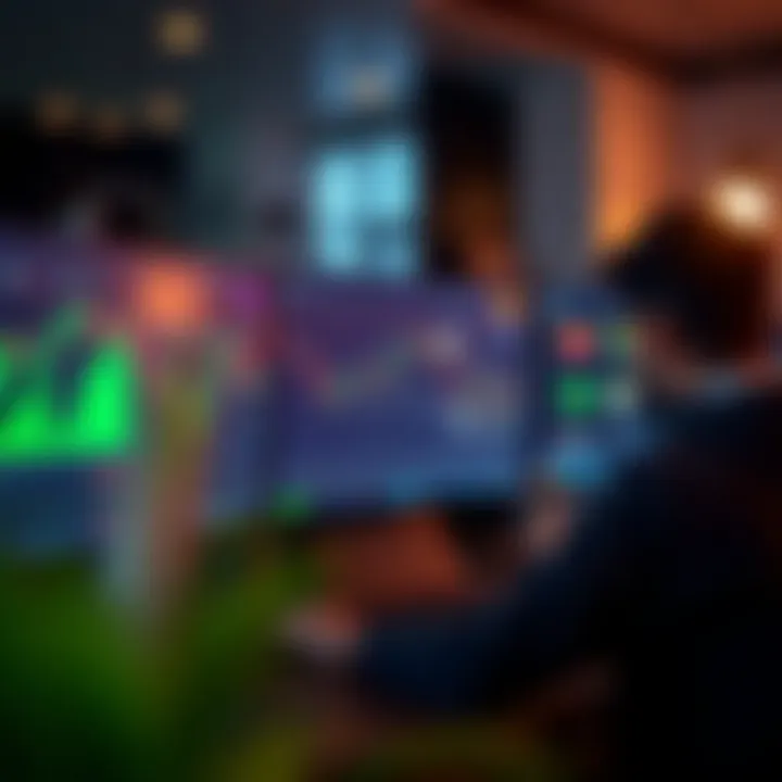 User exploring various trading platforms on a computer screen with charts and asset options visible