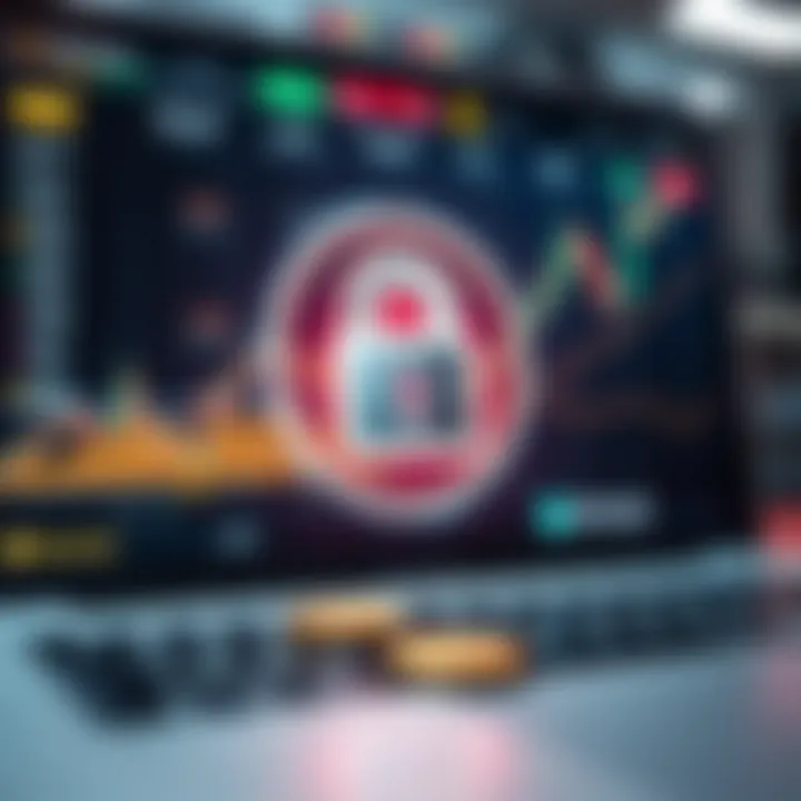 Illustration of secure online transaction with digital padlock and currency icons