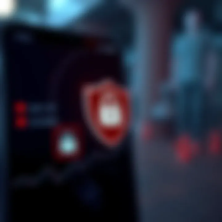 Illustration of secure login with shield and lock icons representing app security features