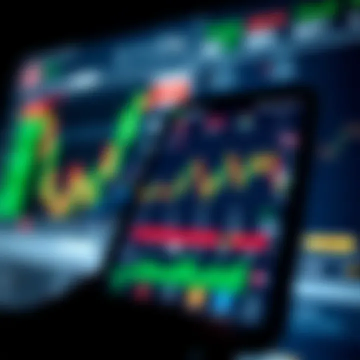 Trading Platform Interface Highlighting Market Trends Mobile device displaying a trading app interface with graphs and charts representing stock market trends in Pakistan