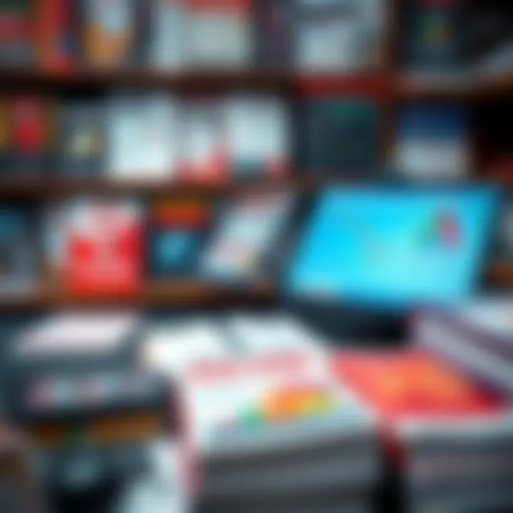 Collection of trading books and digital devices showcasing various trading strategies and tools