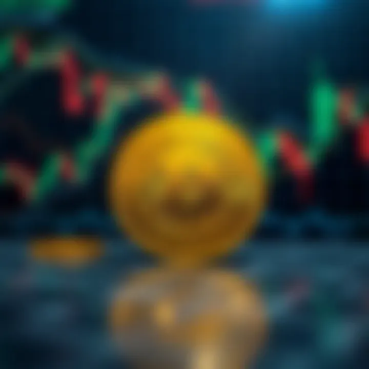 Illustration of cryptocurrency market analysis with digital currency symbols and data points