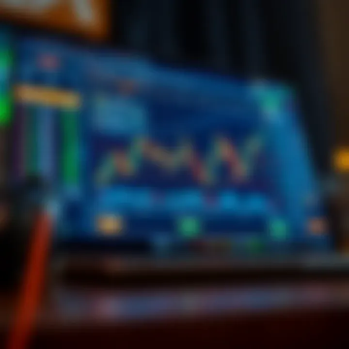 A laptop displaying a cryptocurrency trading platform with graphs and trading options