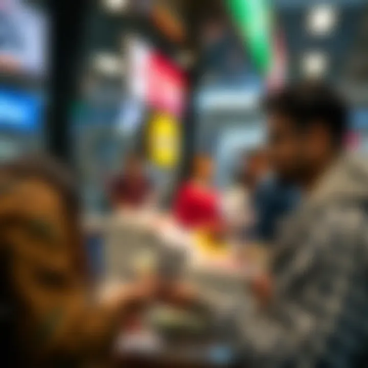 Traveler exchanging US dollars for Pakistani rupees at a currency exchange counter in Pakistan