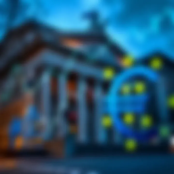 European Central Bank building with financial charts overlay