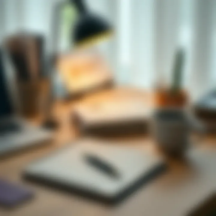 Calm workspace with a notebook, pen, and a cup of coffee to enhance concentration