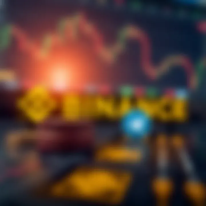 Conceptual illustration of cryptocurrency trading risks and benefits with Binance logo and caution icons