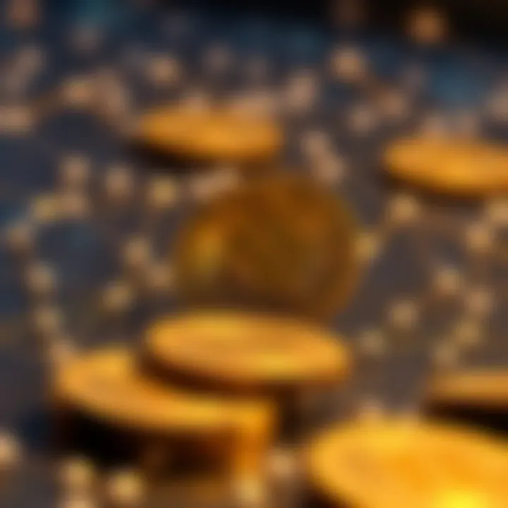 Illustration of blockchain network and digital tokens representing Filecoin