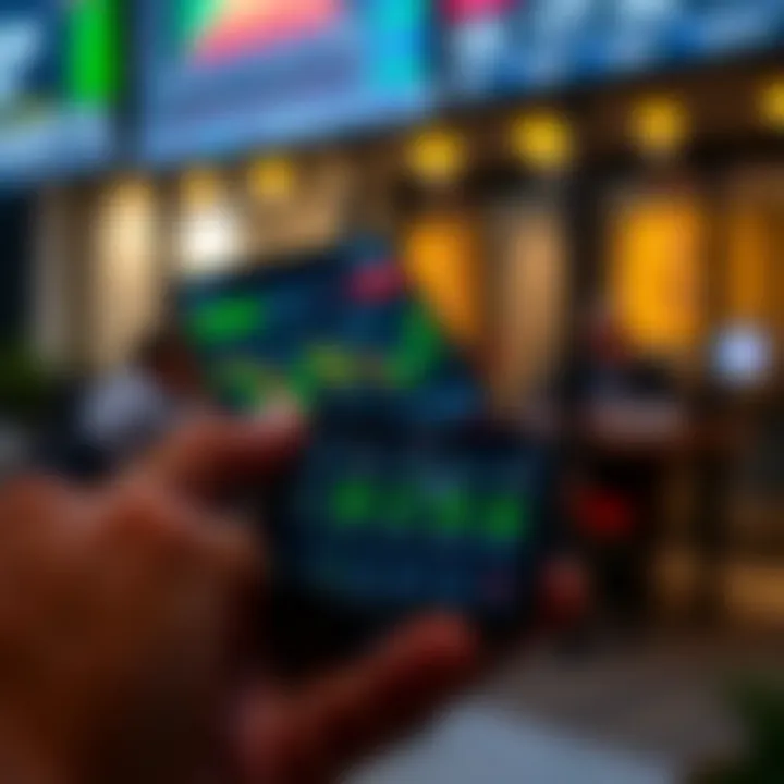 Smartphone screen displaying a user-friendly trading app interface with charts and trading options