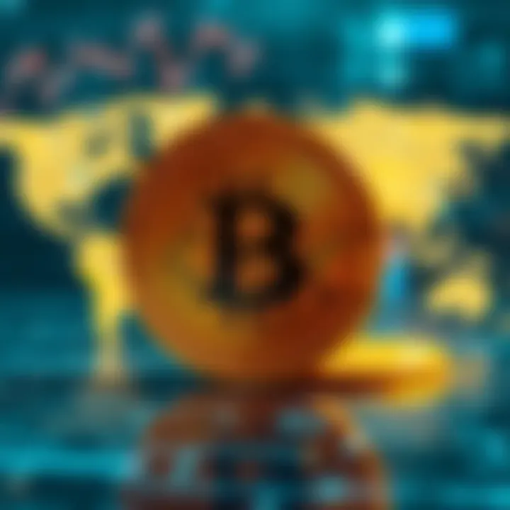 Visual representation of global factors affecting cryptocurrency markets with Bitcoin icon and world map