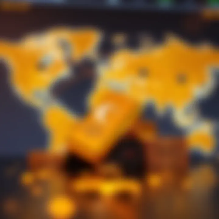 Impact of International Markets on Gold Rates in Pakistan Illustration of gold bars with a background map highlighting international market connections affecting Pakistan's gold rates
