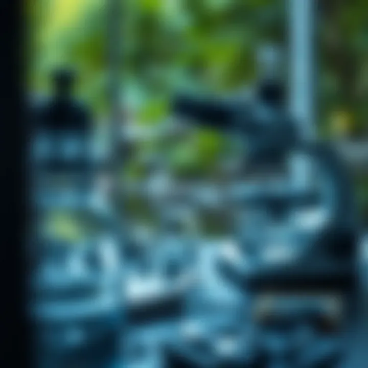 Water testing equipment analyzing river samples to detect contamination levels