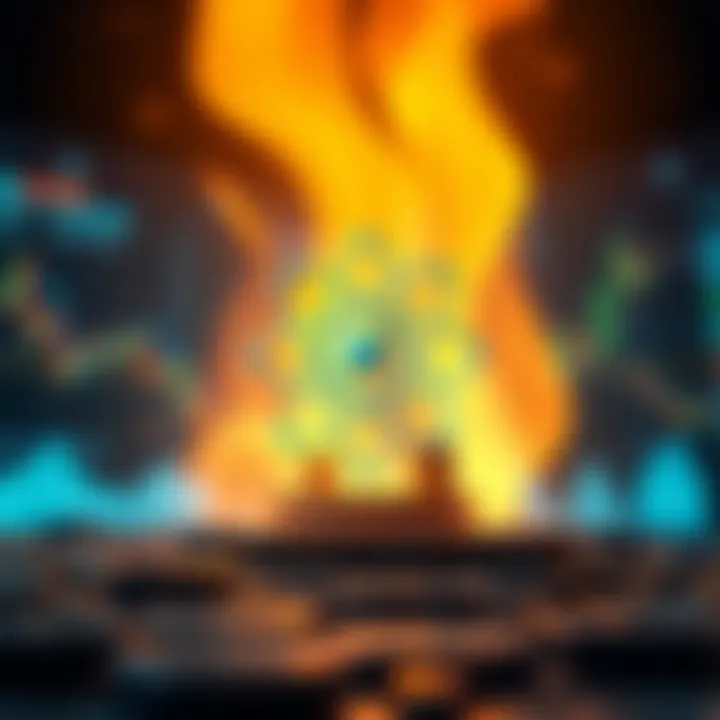 Visual representation of market factors influencing Atom's value including technical charts and global economic icons