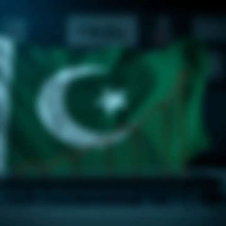 Graph showing upward trend in online trading market with Pakistani flag in background