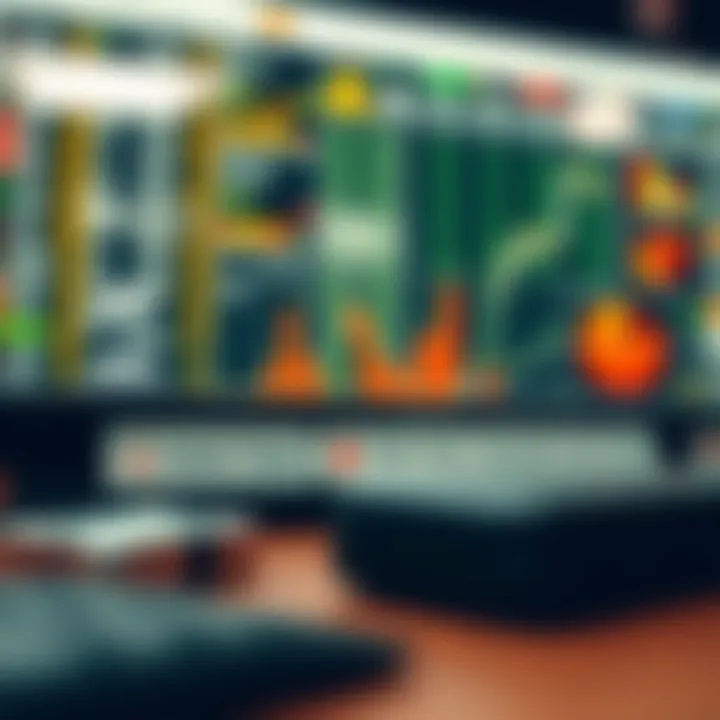 Illustration of various trading tools including charts, risk management icons, and financial symbols