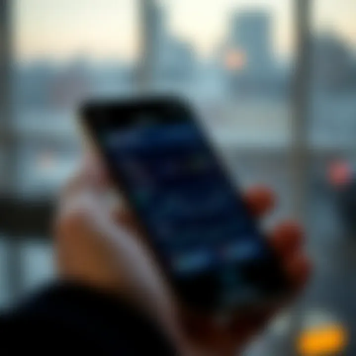 Mobile phone displaying the Quotex app interface with trading options and charts