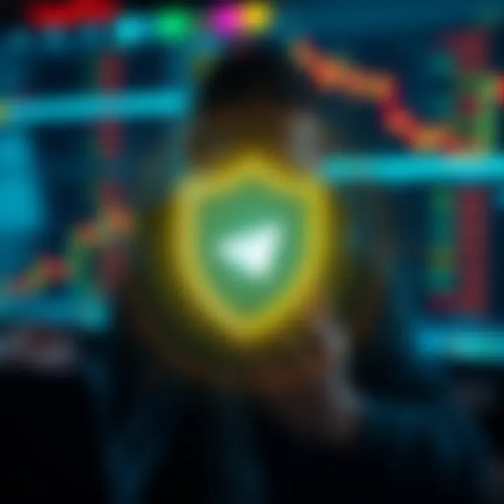Illustration showing a digital shield symbol protecting a trader’s online activity from scams in forex Telegram groups