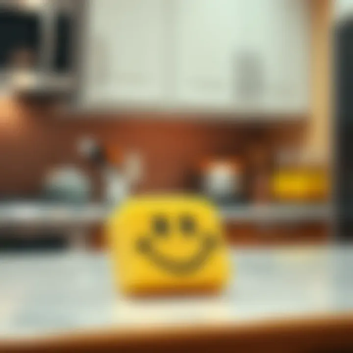 Scrub Daddy cleaning sponge with a cheerful smiley face on a kitchen countertop