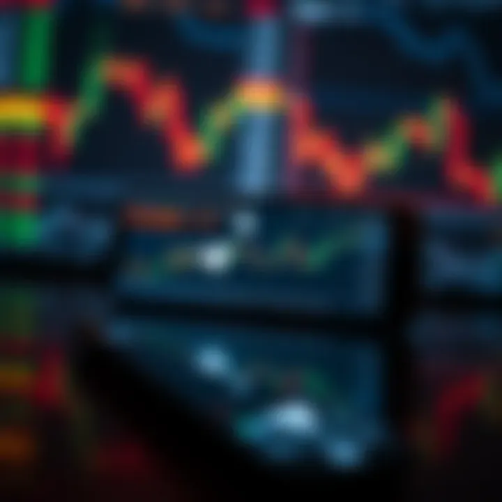 Illustration of forex trading signals displayed on a mobile phone with a backdrop of currency charts