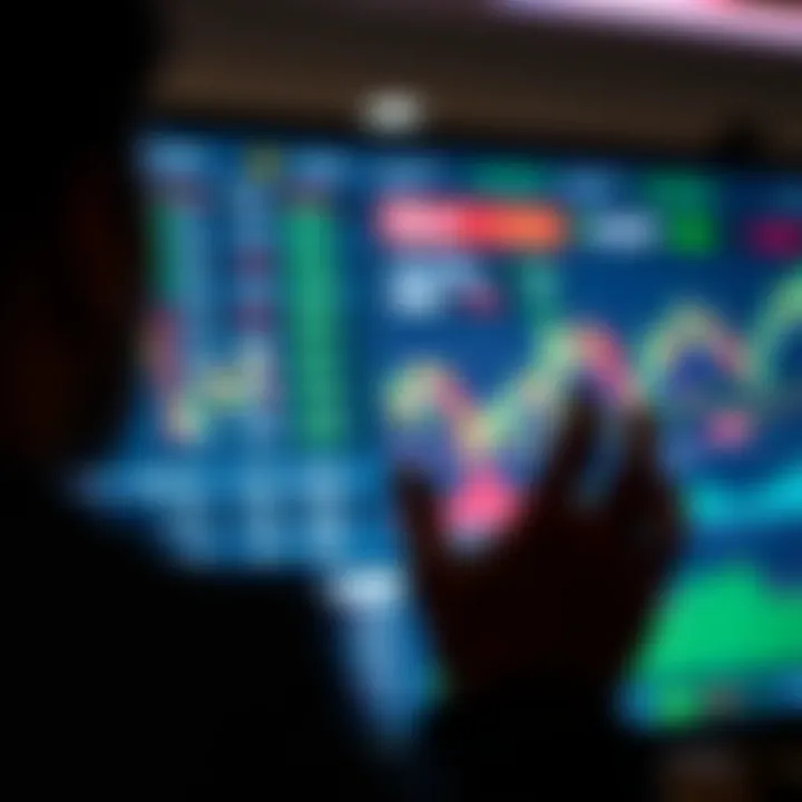 User interacting with a digital trading platform showing currency exchange rates and market trends