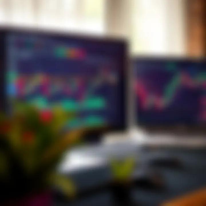 Graph showing practice trades in a simulated trading platform on a computer screen