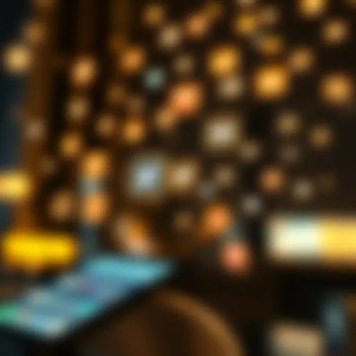 Digital network of interconnected icons representing social media influence on public opinion