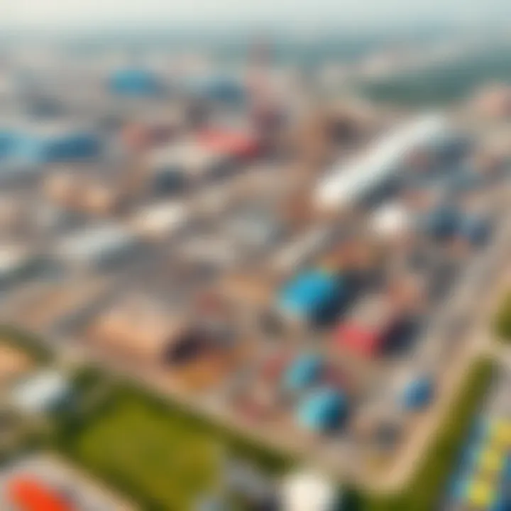 Diverse Industrial Ventures of the Adani Group Aerial view of diverse industrial facilities representing multiple sectors of the Adani Group