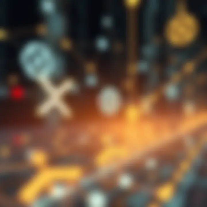 Digital representation of blockchain technology with XRP symbols and network connections