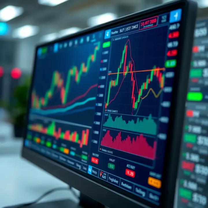 User interface of a trading platform with charts and stock market data displayed