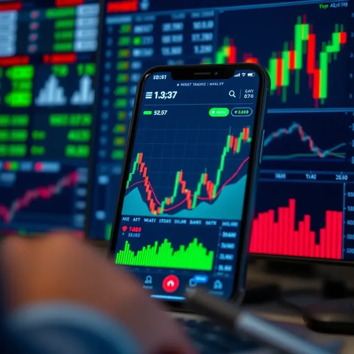 User-friendly interface of a trading application displaying stock charts and market data