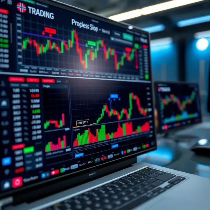 Digital trading platform interface showing market charts and trading options