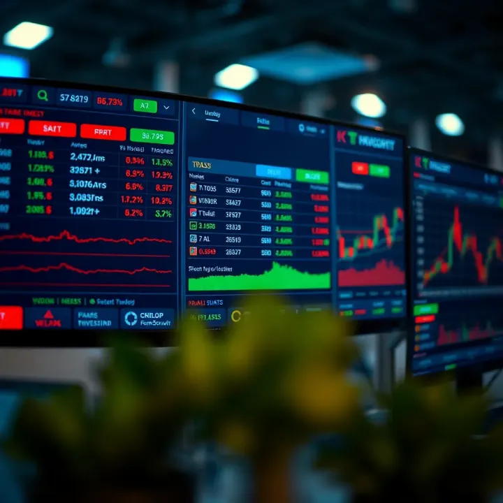 Digital interface displaying various trading platform options and market indicators