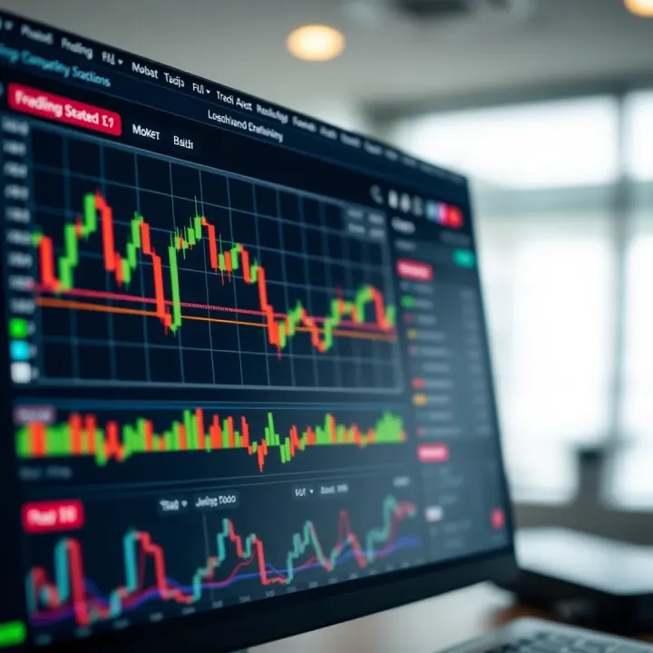 Trading Website Interface with Market Charts and Options User interface of a trading website showing various market charts and trading options